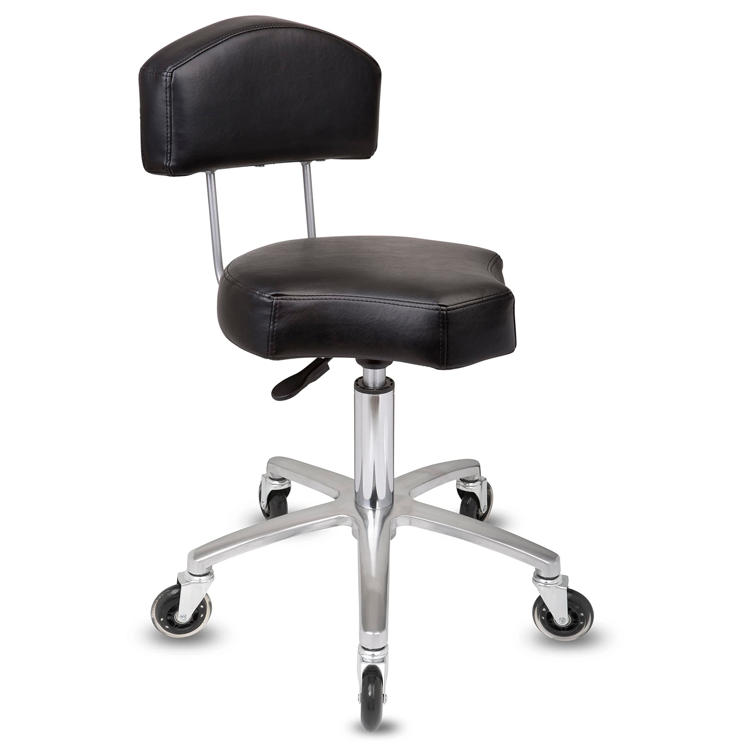 Rollhocker mit Rückenlehne für langes Sitzen