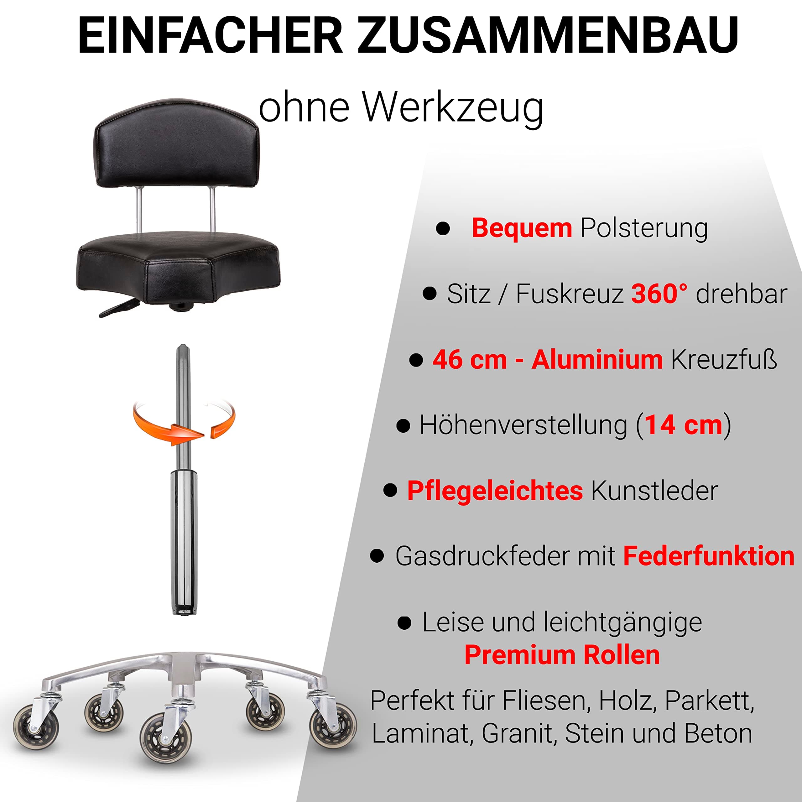 Ergonomische Sitzfläche mit Kunstleder
