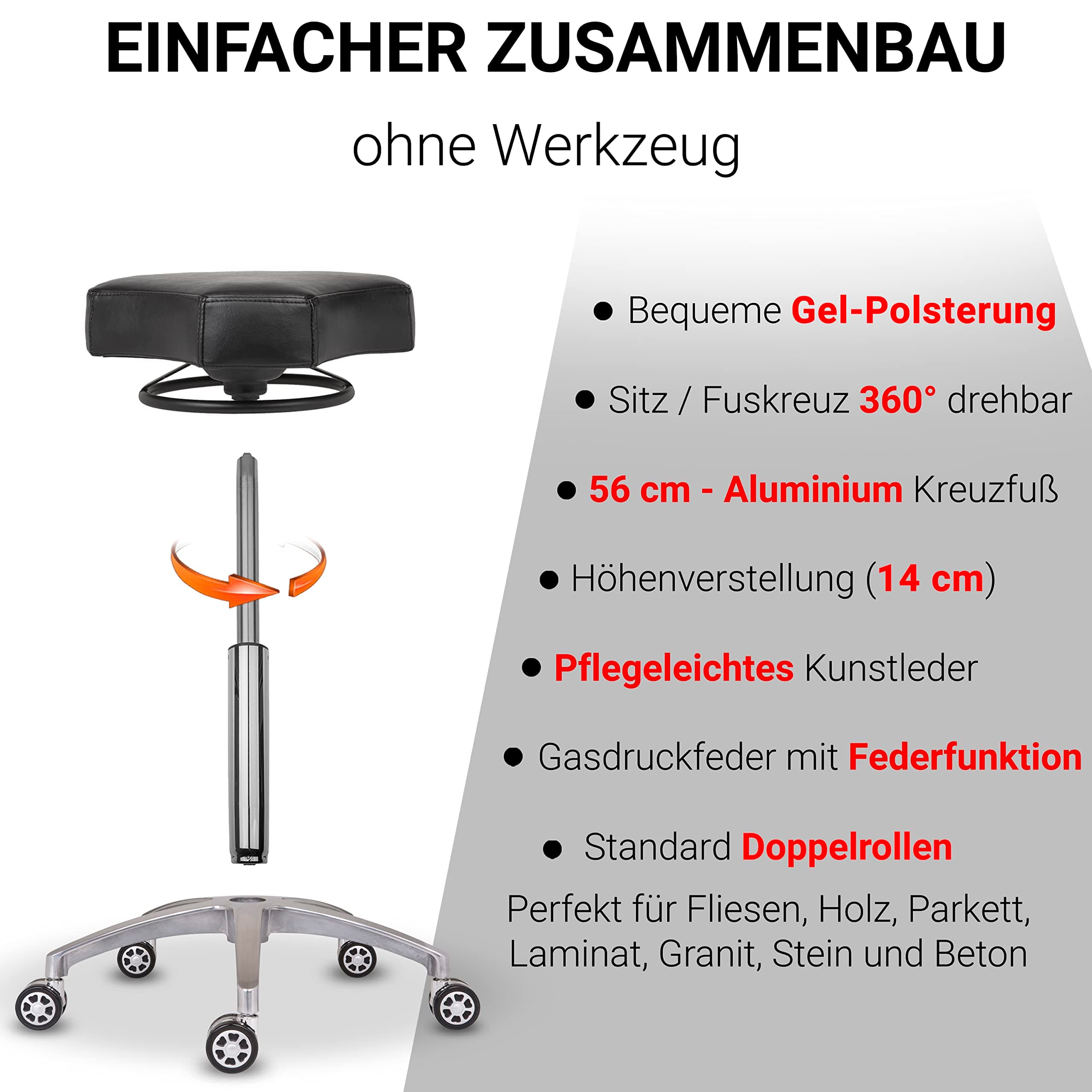 Ergonomisch geformte Sitzfläche