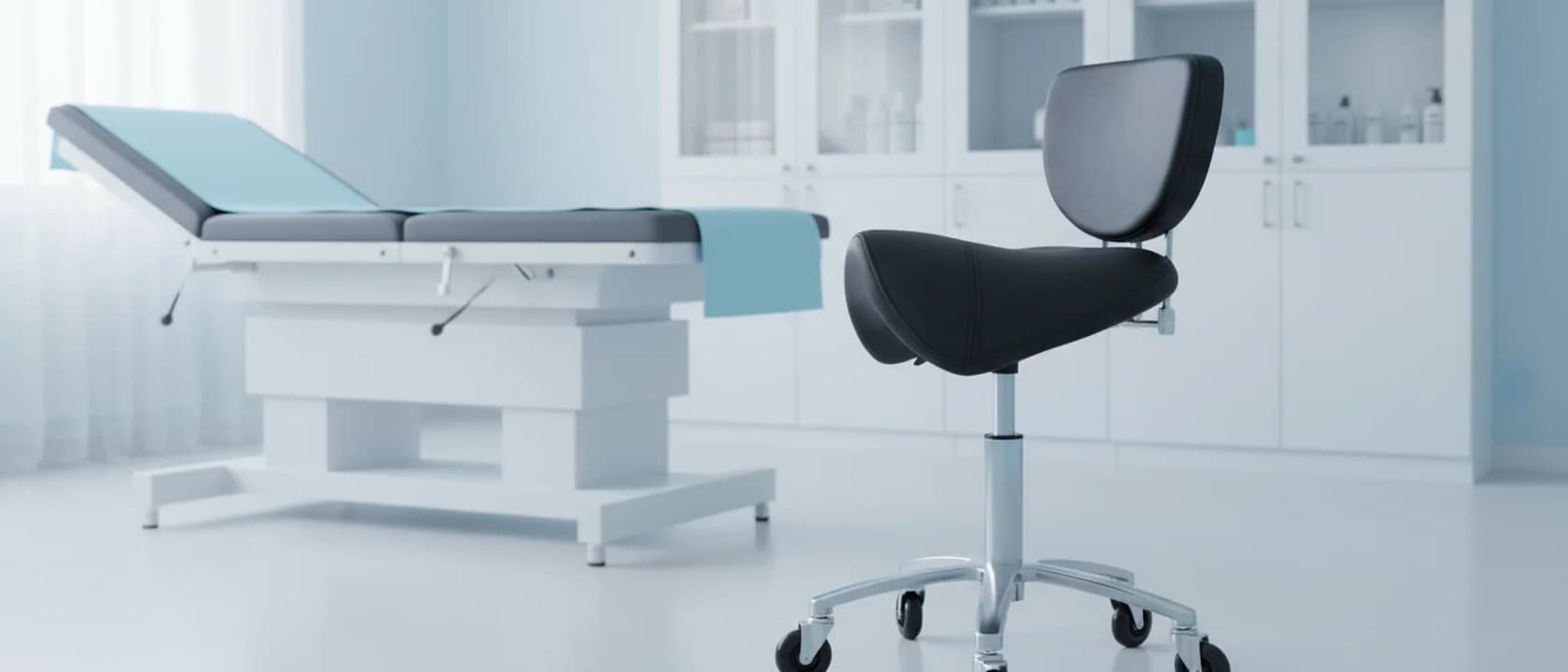 Sattelsitz mit Rückenlehne für Praxis, Studio und Werkstatt
